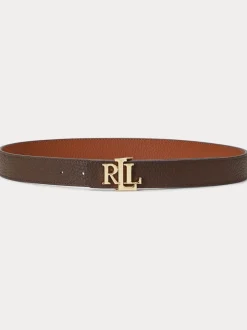 Lauren Ralph Lauren Lauren Fauve/Marron foncé - 2.5cm Ceinture réversible en cuir galet à logo Sale
