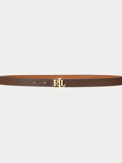 Lauren Ralph Lauren Lauren Fauve/Marron foncé - 1.9cm Ceinture réversible en cuir galet à logo skinny Online