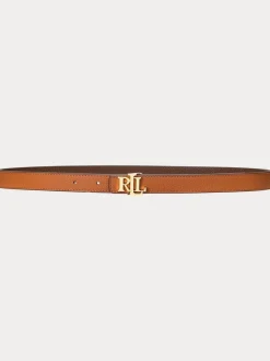 Lauren Ralph Lauren Lauren Fauve/Marron foncé - 1.9cm Ceinture réversible en cuir galet à logo skinny Online