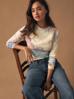 Next Licence graphique Monet - T-shirt à manches longues effet délavé à coutures brut Outlet