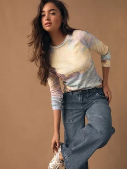 Next Licence graphique Monet - T-shirt à manches longues effet délavé à coutures brut Outlet