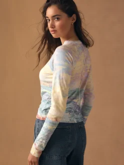 Next Licence graphique Monet - T-shirt à manches longues effet délavé à coutures brut Outlet