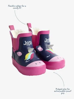 Jojo Maman Bébé - Bottes de pluie courtes confortables à imprimé Licorne bleu marine/rose