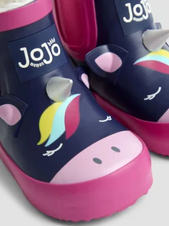 Jojo Maman Bébé - Bottes de pluie courtes confortables à imprimé Licorne bleu marine/rose