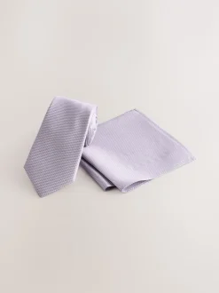 Next - Ensemble cravate et pochette texturées lilas New