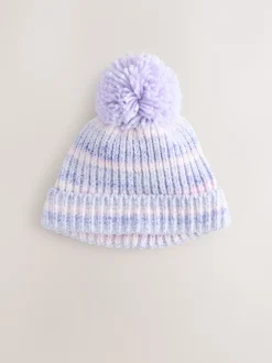 Next Lilas ton sur ton - Chapeau à pompons en maille chenille bébé (0mois-2ans) Clearance