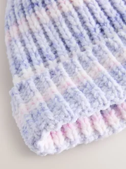 Next Lilas ton sur ton - Chapeau à pompons en maille chenille bébé (0mois-2ans) Clearance