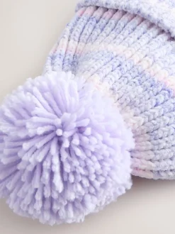 Next Lilas ton sur ton - Chapeau à pompons en maille chenille bébé (0mois-2ans) Clearance
