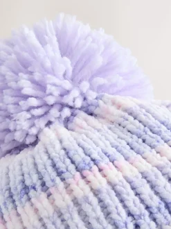 Next Lilas ton sur ton - Chapeau à pompons en maille chenille bébé (0mois-2ans) Clearance