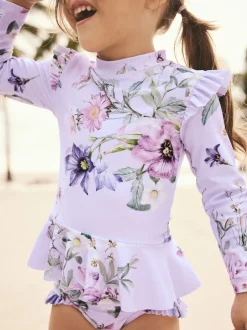 Next Lilas violet à fleurs - Ensemble de natation Sunsafe (3mths-7yrs) Outlet