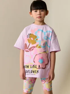 Next Lilas violet à fleurs - Ensemble t-shirt et short cycliste (3-16ans) New