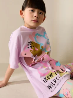 Next Lilas violet à fleurs - Ensemble t-shirt et short cycliste (3-16ans) New