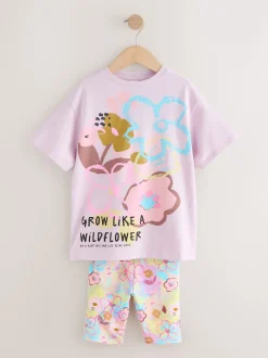 Next Lilas violet à fleurs - Ensemble t-shirt et short cycliste (3-16ans) New
