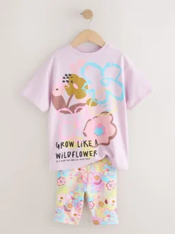 Next Lilas violet à fleurs - Ensemble t-shirt et short cycliste (3-16ans) New