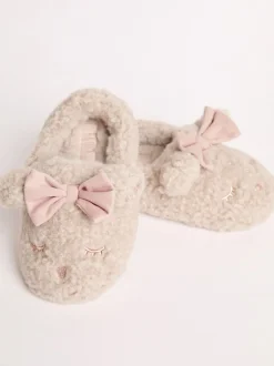 Lipsy chaussons mules à bout fermé en fausse fourrure ours en peluche à nœud Sale