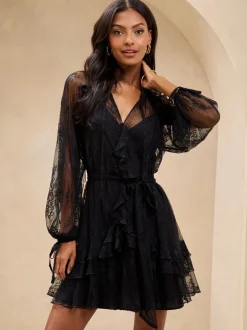 Lipsy Col en V Volants Mini Shift Robe Sale