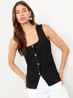 Lipsy Gilet en maille boutonné avec patte simulée à col carré Outlet