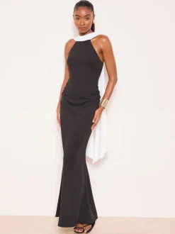 Lipsy Robe longue drapée à col montant avec écharpe Outlet