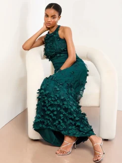 Lipsy Robe longue texturée à fleurs 3D haut de gamme New