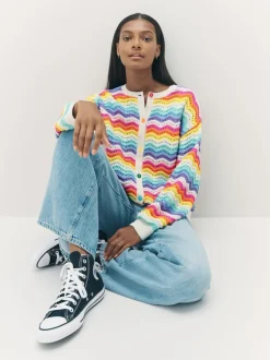 Little Bird by Jools Oliver Cardigan en maille à rayures ondulées pastel Hot