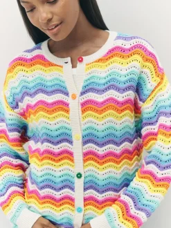 Little Bird by Jools Oliver Cardigan en maille à rayures ondulées pastel Hot