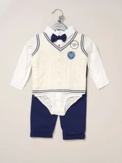 Little Gent True Knit débardeur, Body, Pantalons et Nœud papillon Blanc Ensemble Hot