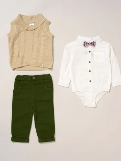 Little Gent True Knit Gilet, Body, Pantalons et Nœud papillon Marron Ensemble Online