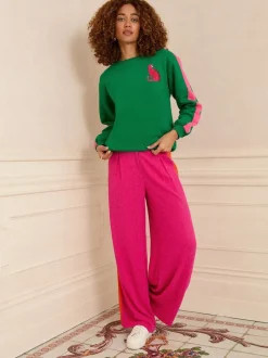 Love & Roses - Sweat en jersey à col ras du cou Léopard vert à rayures roses Hot