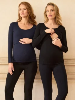 Seraphine Lot de 2 hauts à manches longues en jersey de bambou Grossesse et Allaitement