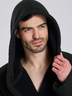 Loungeable Robe de chambre à capuche avec doublure en polaire bondée Gaufré Hot