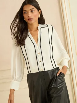 Love & Roses Chemisier à manches crantées contrastant 3/4 Sale