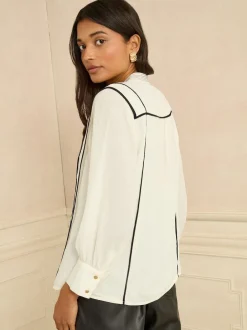 Love & Roses Chemisier à manches crantées contrastant 3/4 Sale