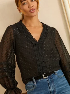 Love & Roses Chemisier métallisé en velours dobby à manches longues New