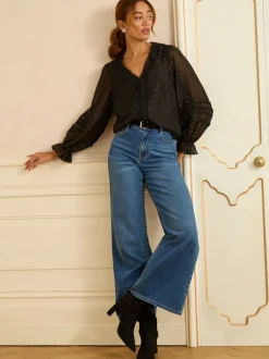 Love & Roses Chemisier métallisé en velours dobby à manches longues New