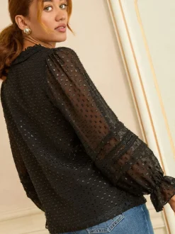 Love & Roses Chemisier métallisé en velours dobby à manches longues New