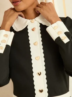 Love & Roses Robe courte à manches longues et col contrastant Sale