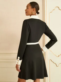 Love & Roses Robe courte à manches longues et col contrastant Sale