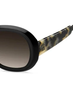Tommy Hilfiger Lunettes de soleil ronde en noir et havane Hot