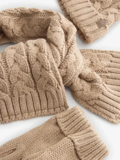 Next Maille torsadée neutre - Ensemble 3 pièces chapeau, gants et écharpe (3-16ans) Outlet
