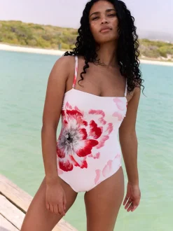 B by Ted Baker Maillot de bain Bandeau blanc fleuri avec perles Outlet