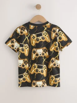 Next - T-shirt imprimé régulier à manches courtes (3-16ans) Manette noir/or Clearance