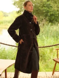 Love & Roses Manteau mi-long en shearling à liserés Online