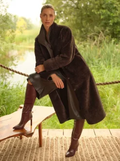 Love & Roses Manteau mi-long en shearling à liserés Online