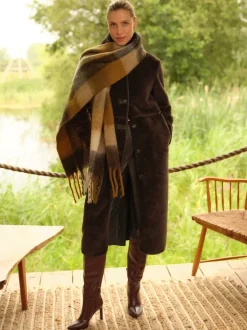 Love & Roses Manteau mi-long en shearling à liserés Online