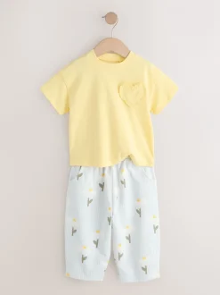 Next Marguerite jaune - Ensemble haut à manches courtes et pantalon barillet (3mois-7ans)
