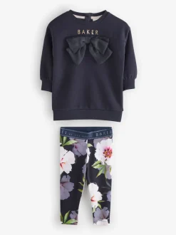 Baker by Ted Baker marine - ensemble 2 pièces sweat à nœud long et leggings fleuris