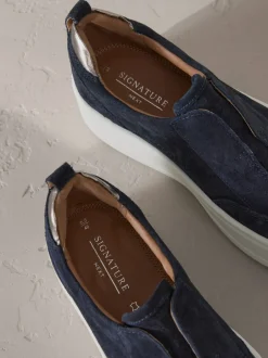 Next marine - Baskets Signature à plateforme compensée épaisse en cuir Discount