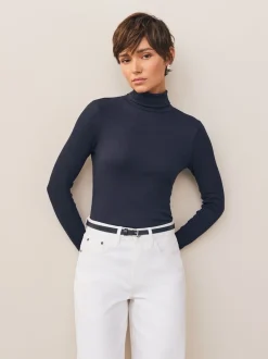 Next - Ceinture fine en cuir marine Clearance