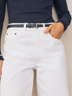 Next - Ceinture fine en cuir marine Clearance