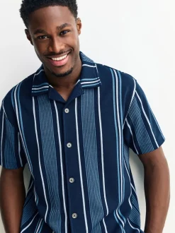 Next marine - Chemise rayée en jersey Manches courtes Sale